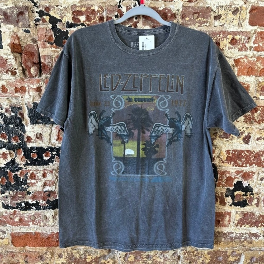 Led Zeppelin Band Tee T Shirt Size Large Inglewood 1977 Short Sleeve Gray